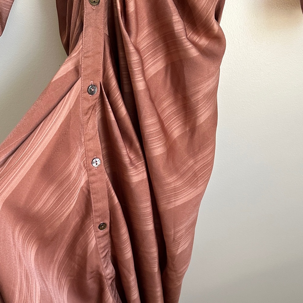 Entro Terracotta/Rust Button-Up Long Sleeve Dress with Tie Back - Picture 5 of 11
